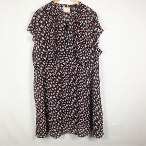 ModCloth Floral Faux Button Front Dress | Navy Blue Red Ivory | Size 4X